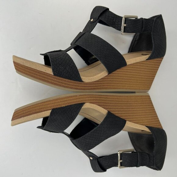 Dr. Scholls Womens Black Barton Buckle Wedge Open Toe Size 9M Strappy Sandals - Picture 7 of 10